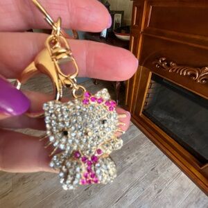 Sparkling‎ Cat Keychain with Pink Accents